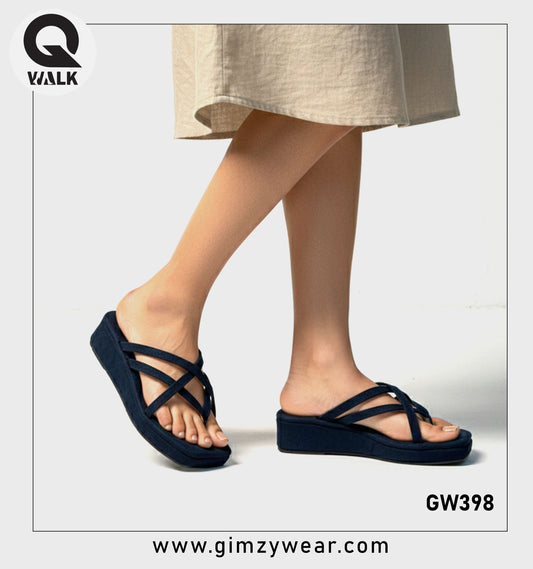 Navy Blue Color Velvet Wedges | GW398