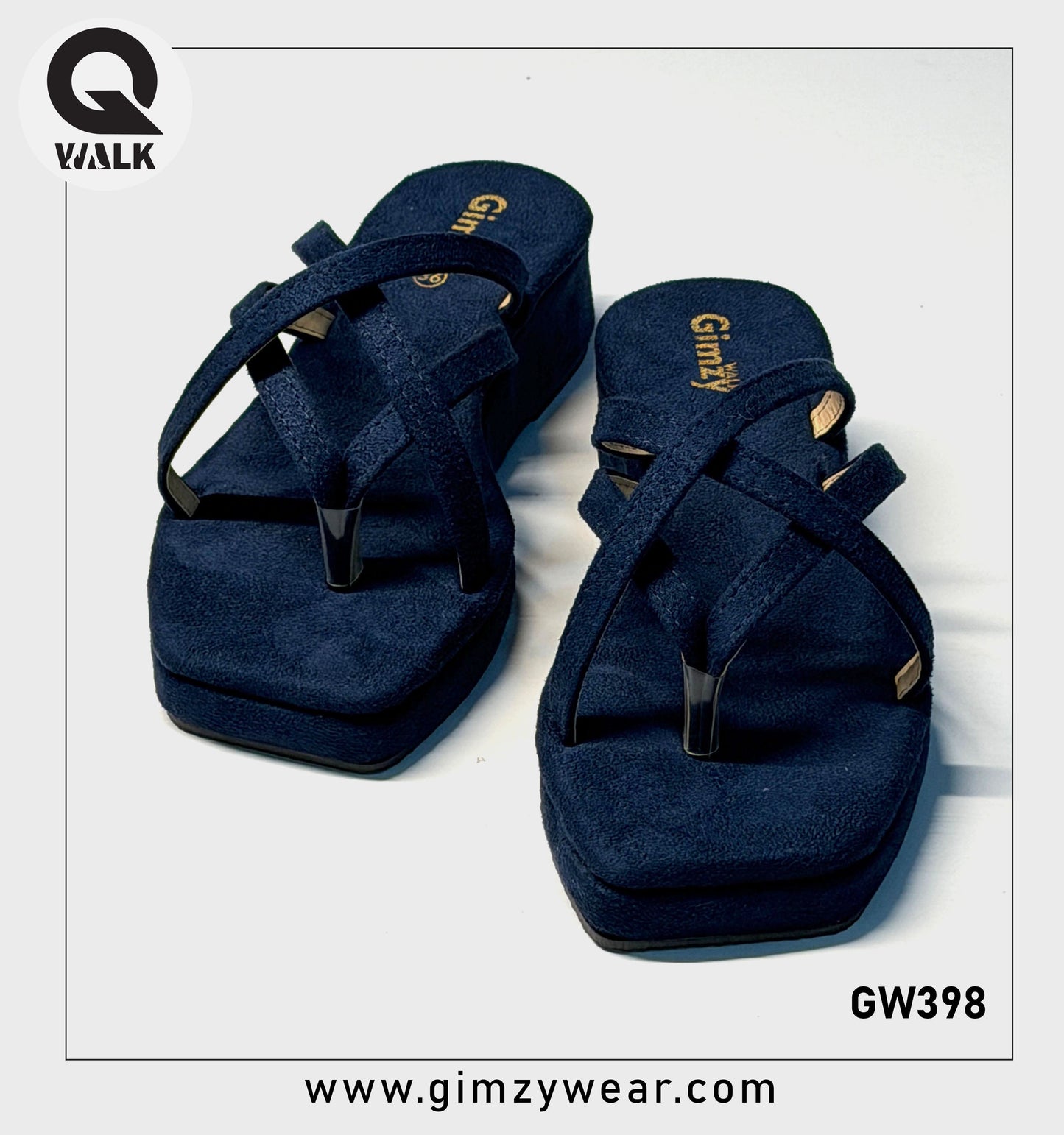 Navy Blue Color Velvet Wedges | GW398