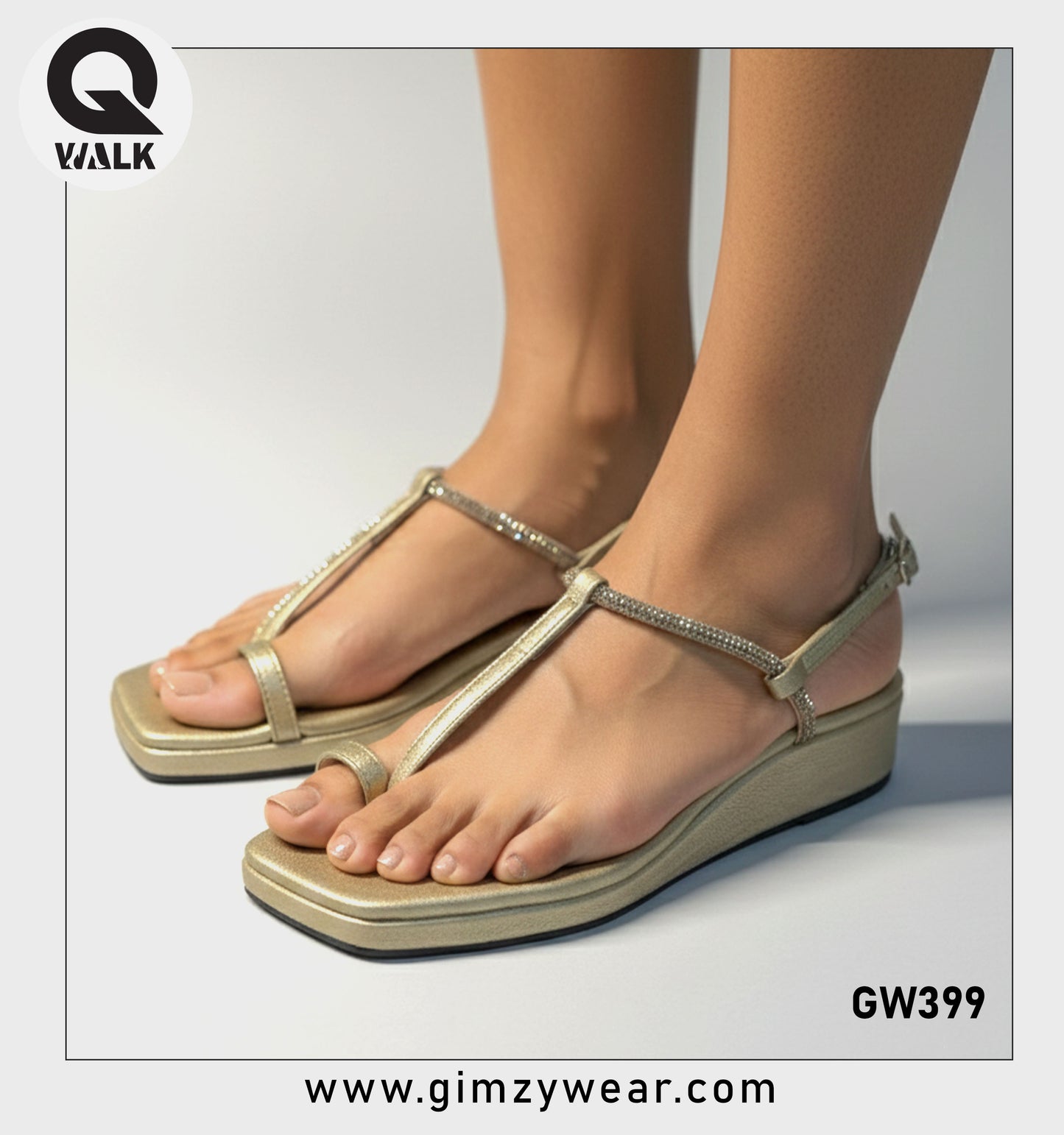 Dull Gold Color Wedges With Stone Stap | GW399