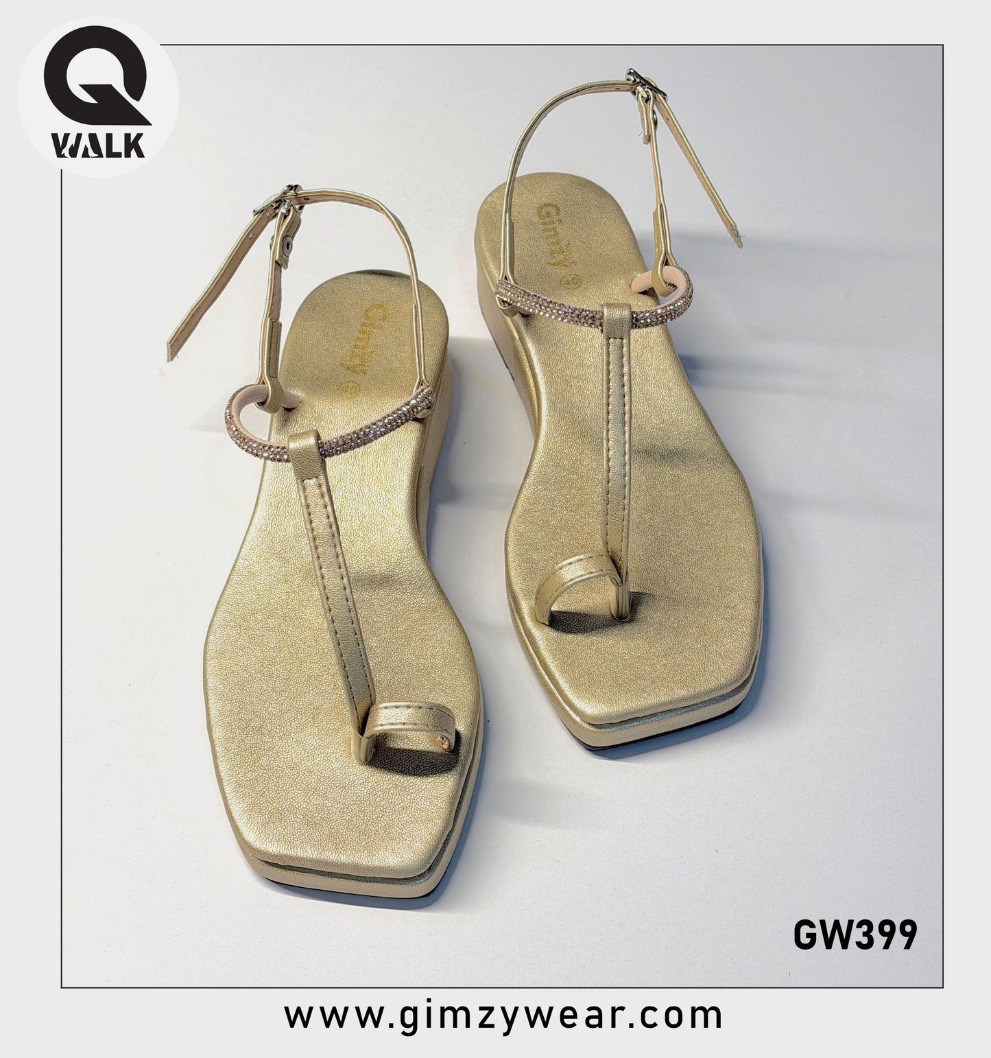 Dull Gold Color Wedges With Stone Stap | GW399