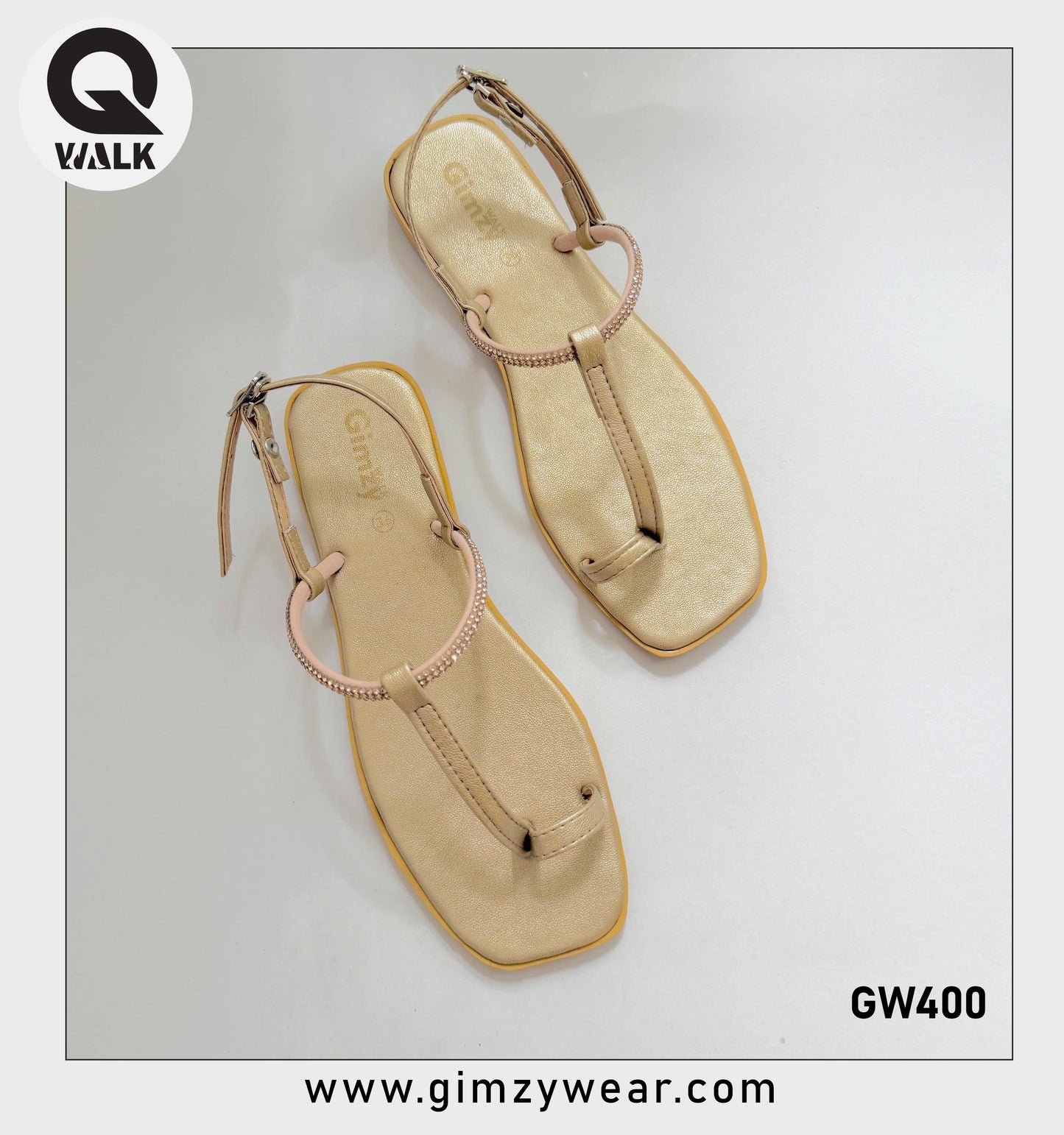 Dull Gold Color Flat Slipper with Stone Strap | GW400
