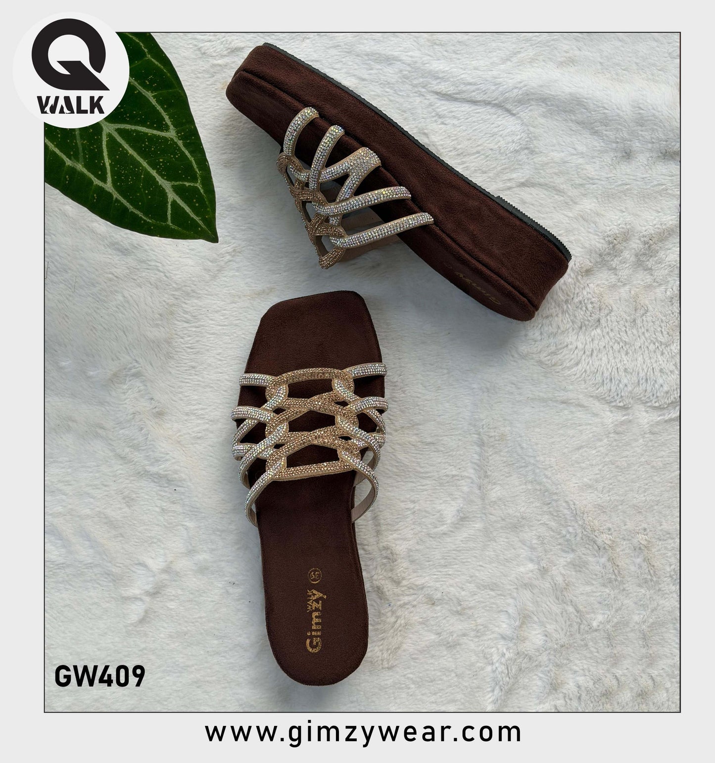 Brown Color Velvet 3inch Wedges with Shine Straps | GW409