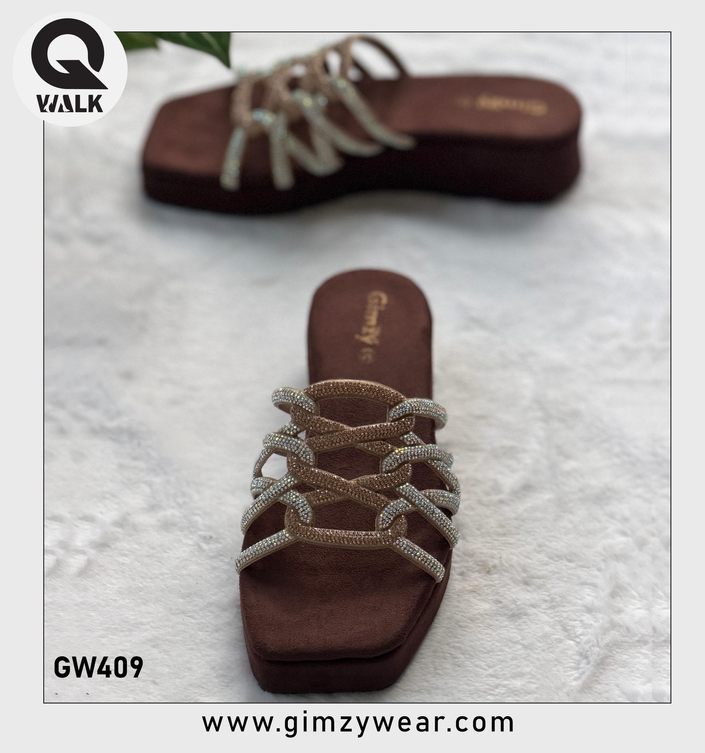 Brown Color Velvet 3inch Wedges with Shine Straps | GW409