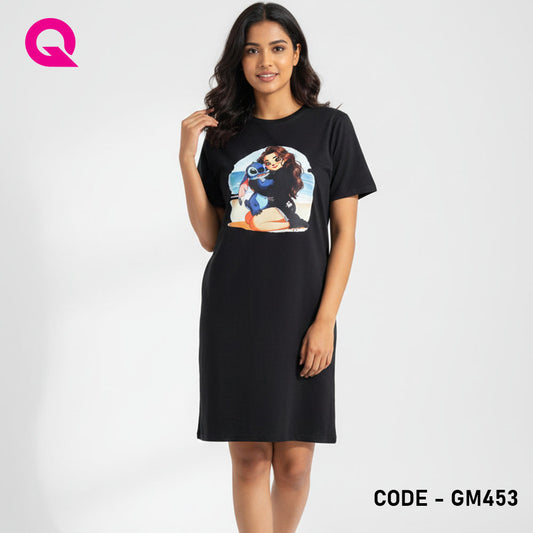 Black Color T Shirt Dress With Print | GM453