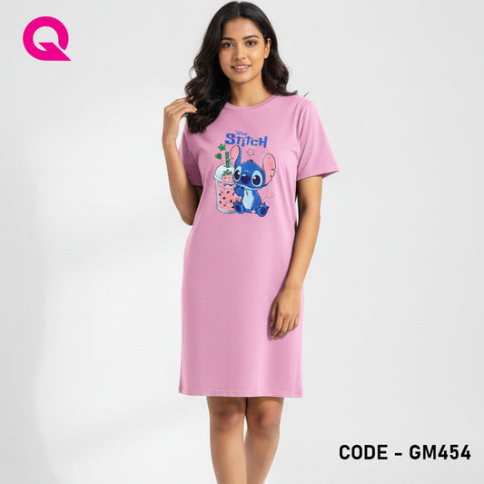 Baby Pink Color T Shirt Dress With Print | GM454