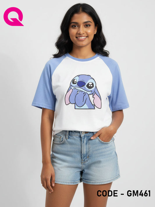 White Color & Powder Blue Sleeve Crop Top | GM461