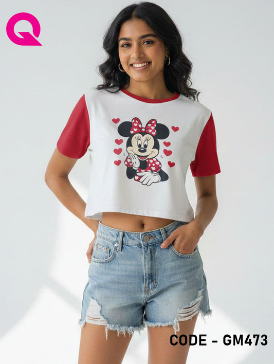 White Color & Red Sleeve Crop Top | GM473