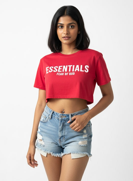 Red Color Crop Top with print