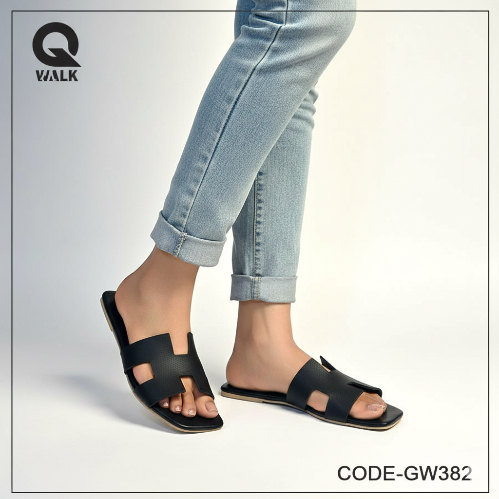 Black Color H Cut Top Flats | GW382