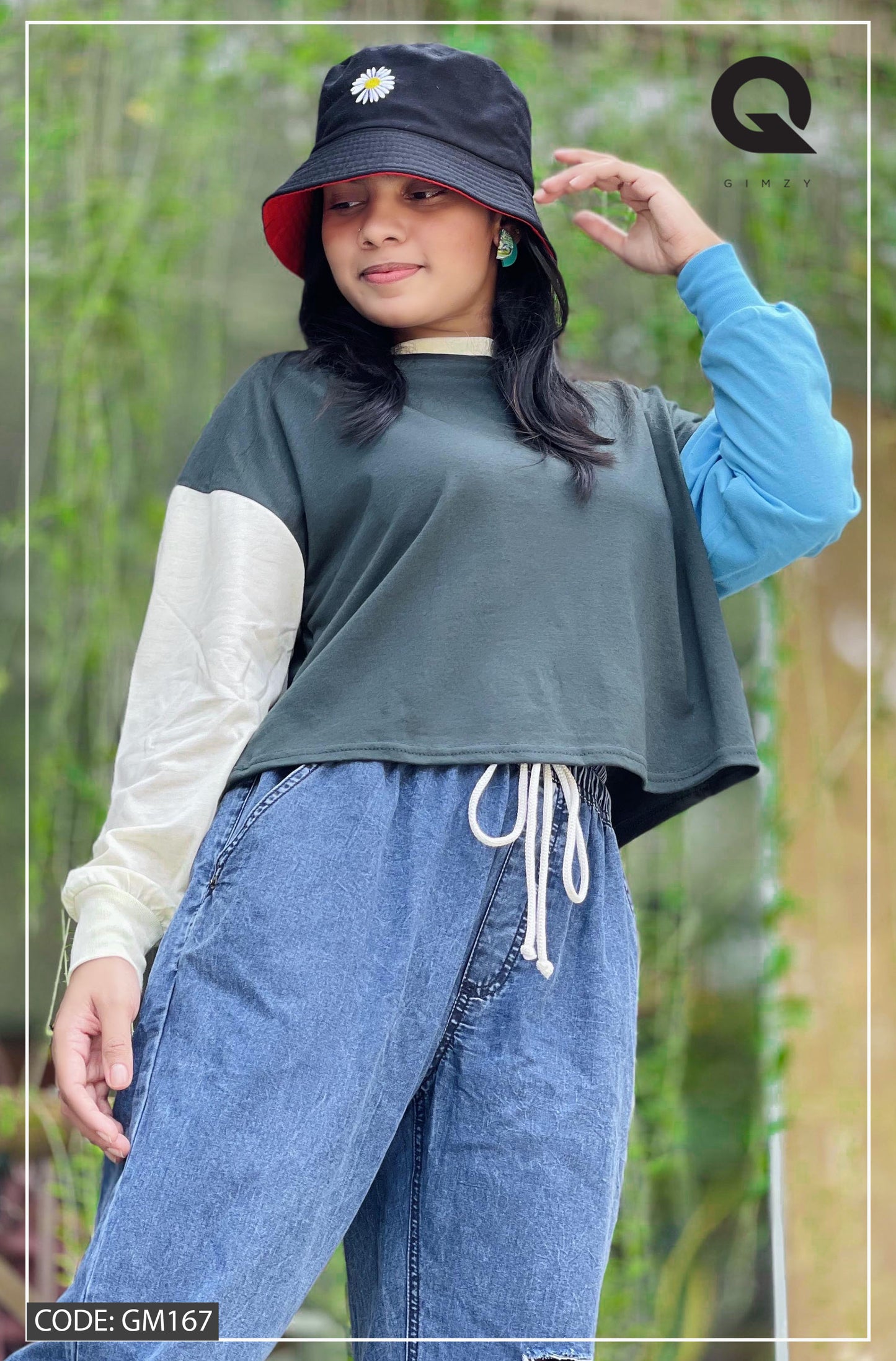 Drop Shoulder Oversized Long Sleeve Multi Color Short T Shirt | GM167