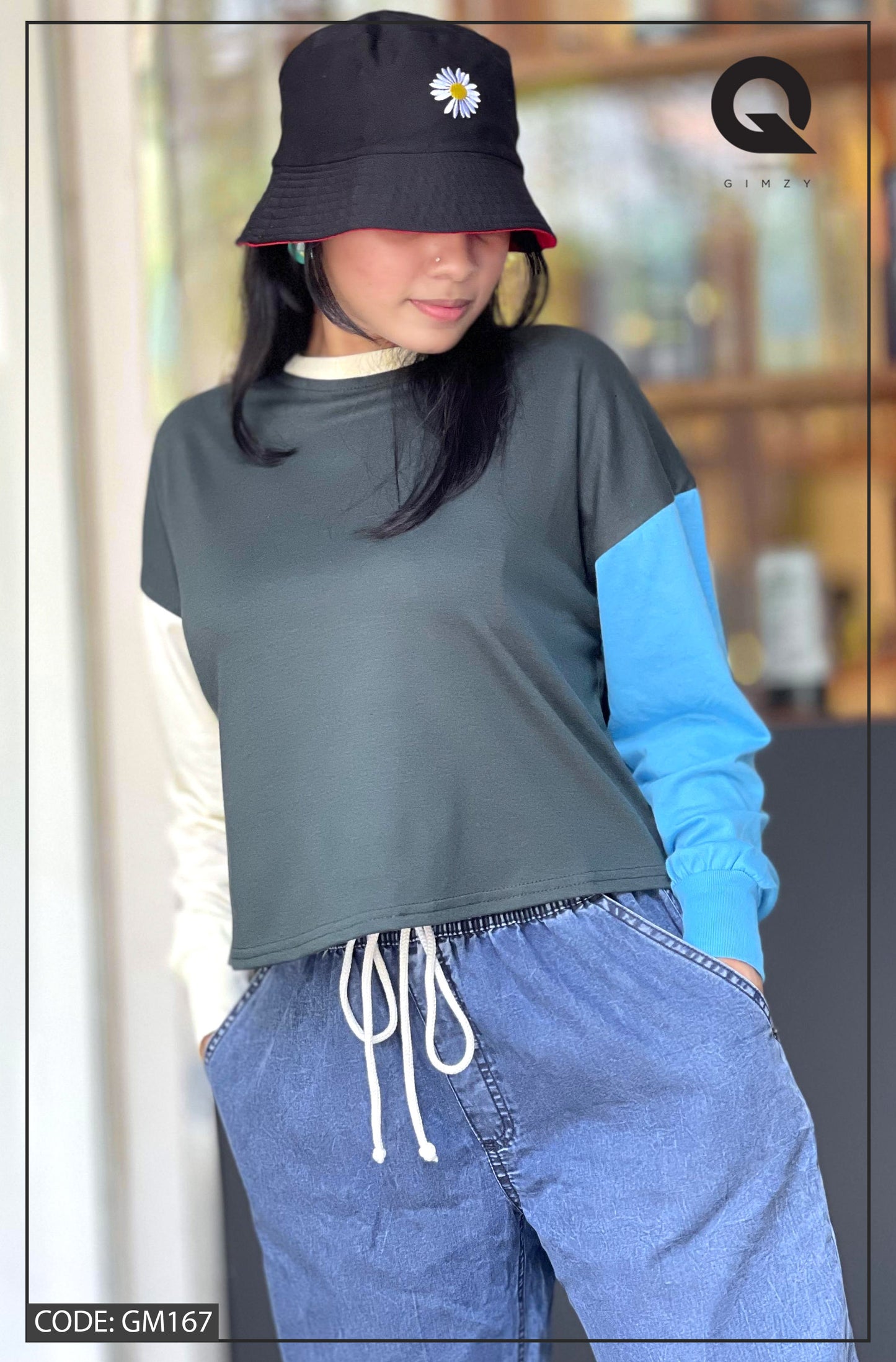 Drop Shoulder Oversized Long Sleeve Multi Color Short T Shirt | GM167