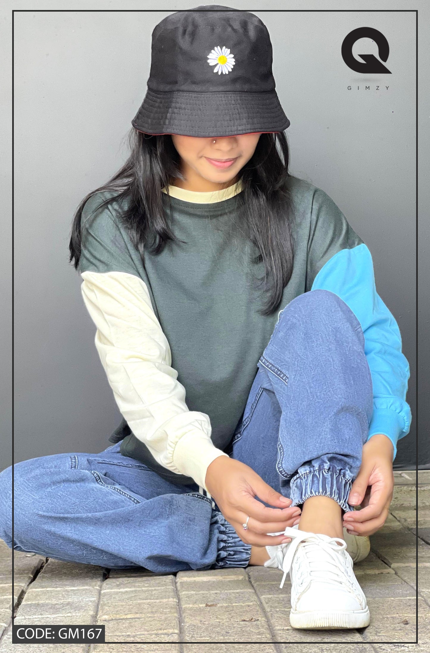 Drop Shoulder Oversized Long Sleeve Multi Color Short T Shirt | GM167