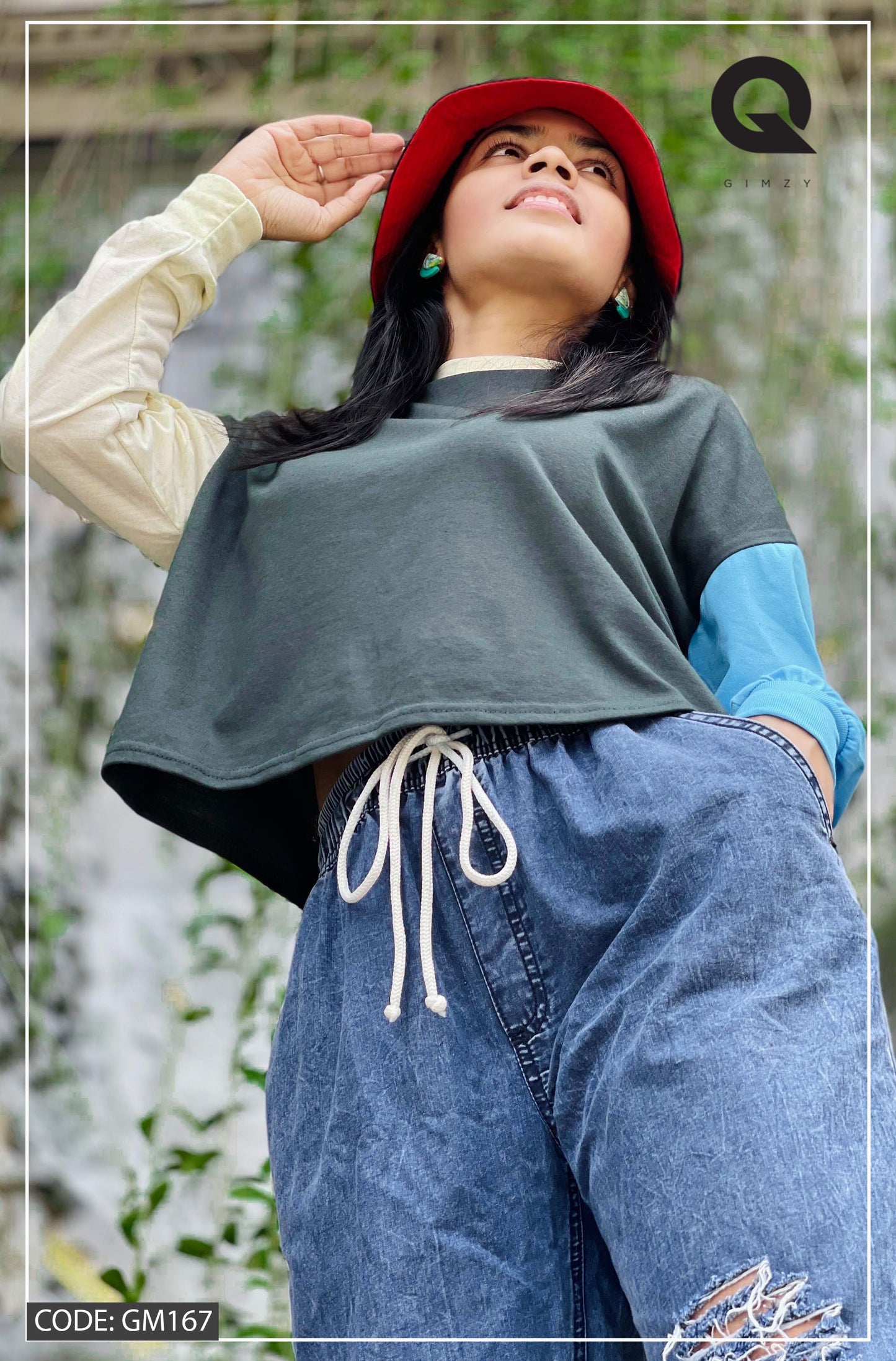 Drop Shoulder Oversized Long Sleeve Multi Color Short T Shirt | GM167