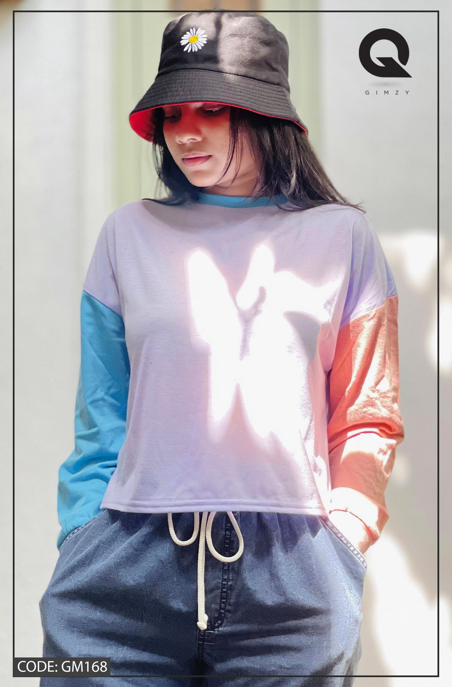 Drop Shoulder Oversized Long Sleeve Multi Color Short T Shirt | GM168