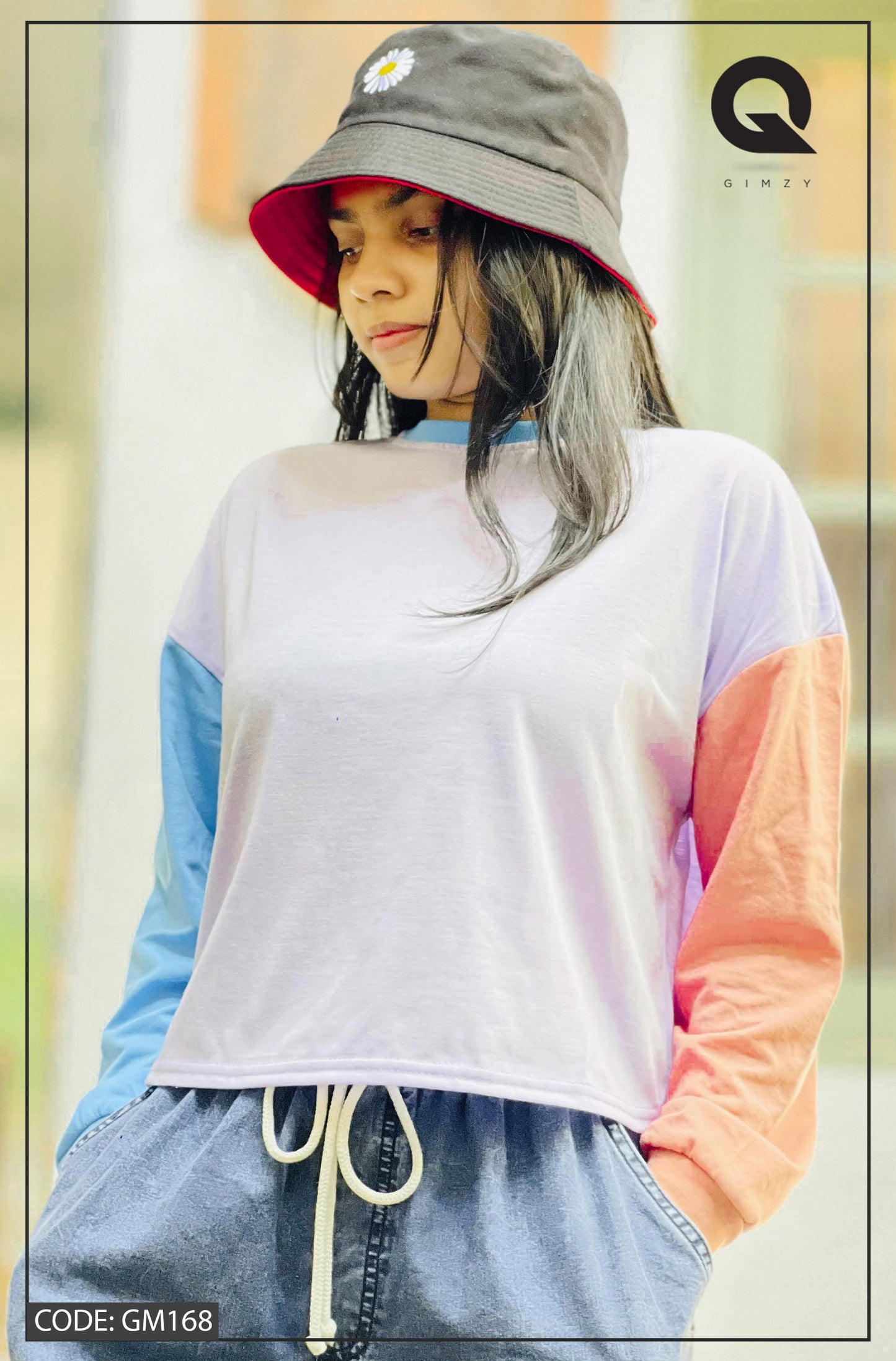 Drop Shoulder Oversized Long Sleeve Multi Color Short T Shirt | GM168