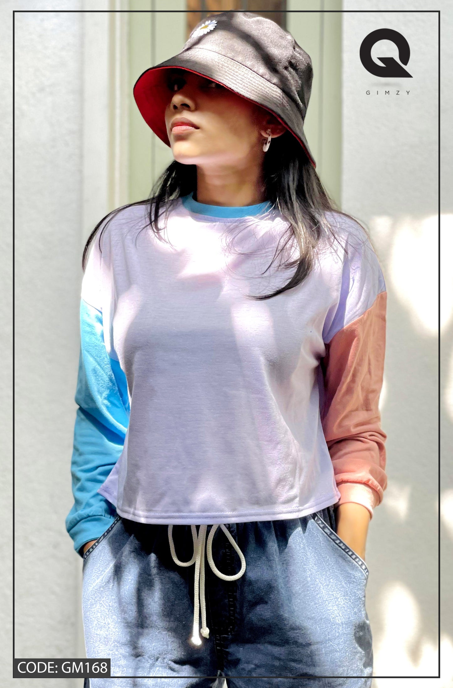 Drop Shoulder Oversized Long Sleeve Multi Color Short T Shirt | GM168