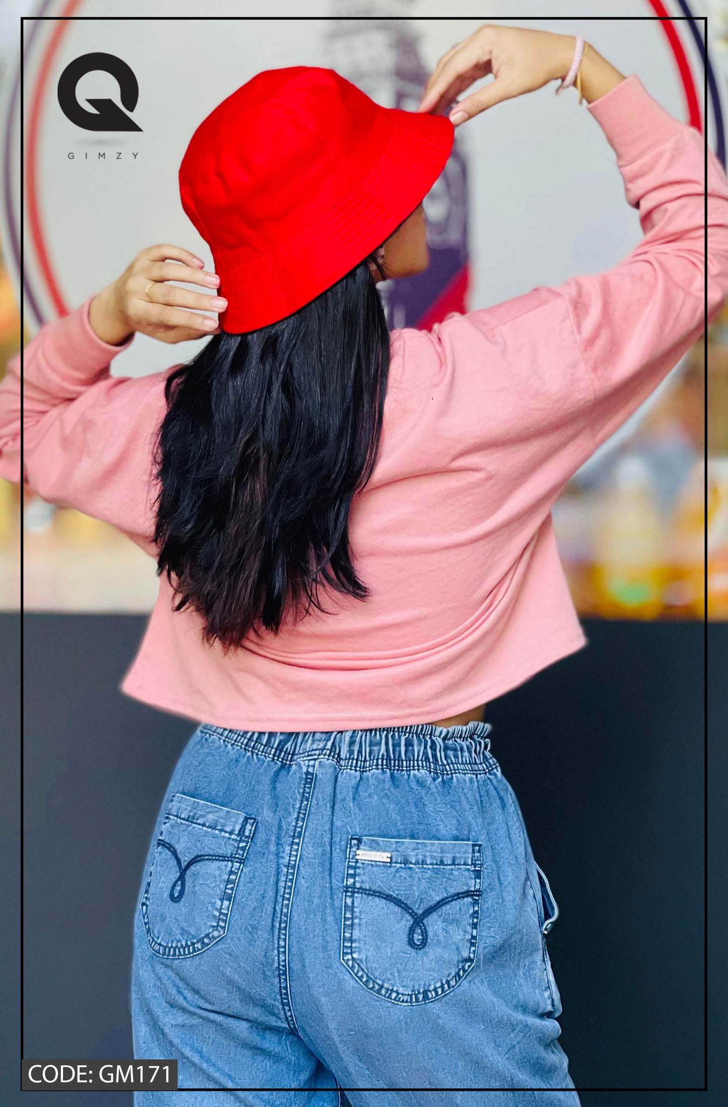 Drop Shoulder Oversized Long Sleeve Pink Color Short T Shirt | GM171