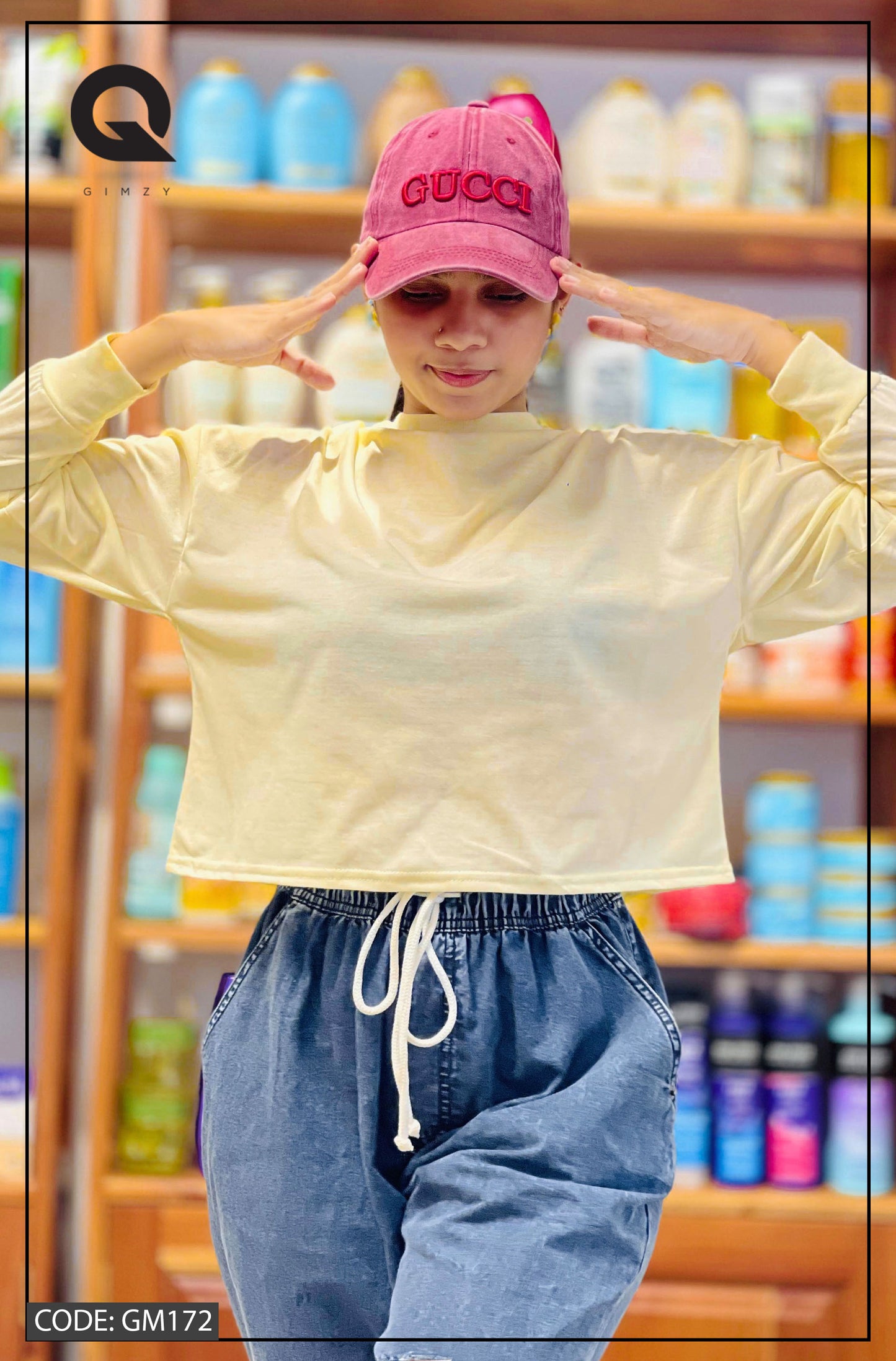 Drop Shoulder Oversized Long Sleeve Soft Yellow Color Short T Shirt | GM172