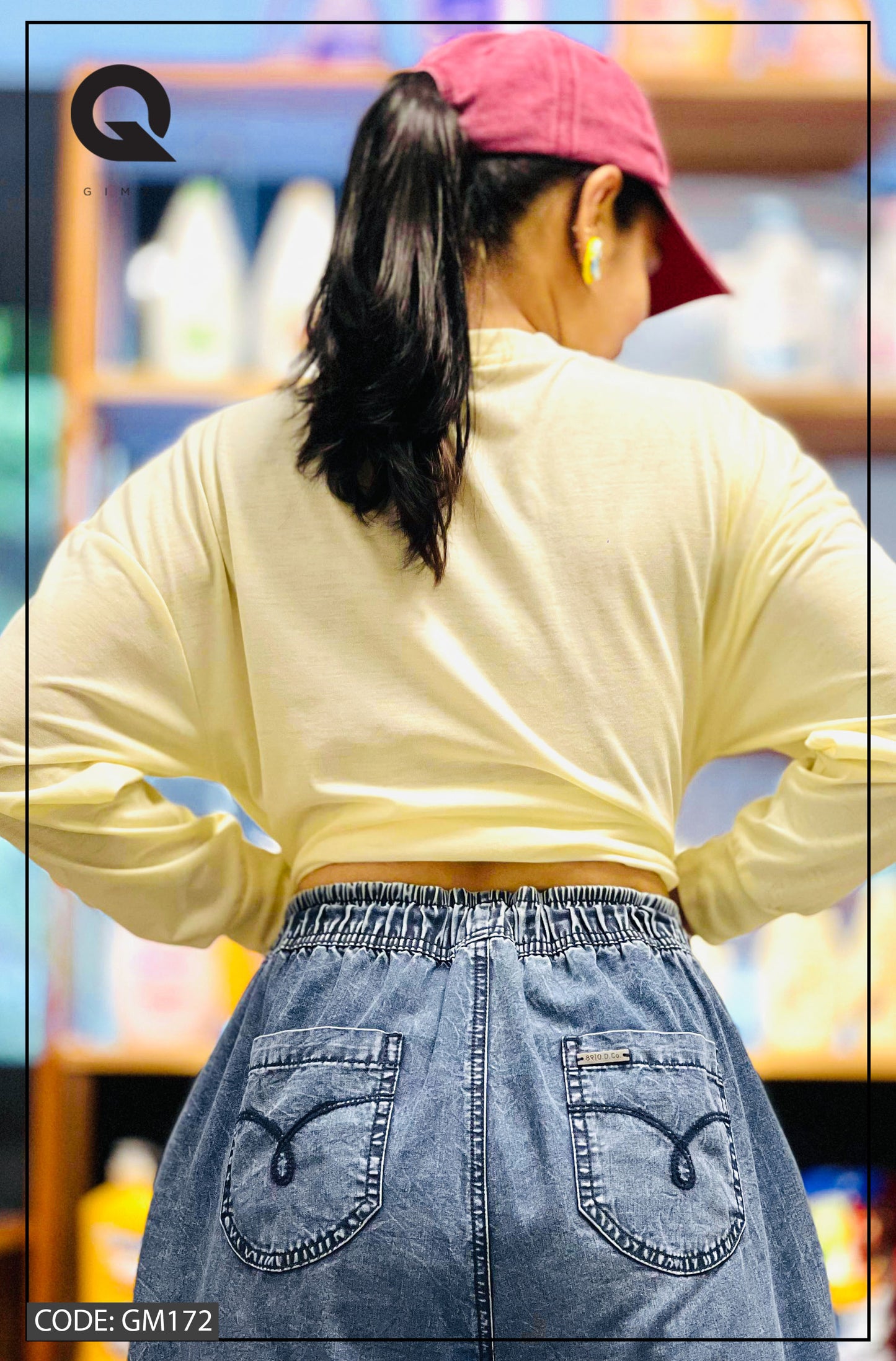 Drop Shoulder Oversized Long Sleeve Soft Yellow Color Short T Shirt | GM172