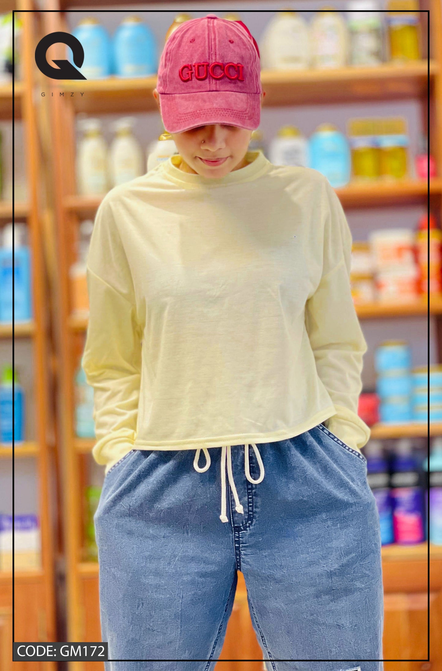 Drop Shoulder Oversized Long Sleeve Soft Yellow Color Short T Shirt | GM172