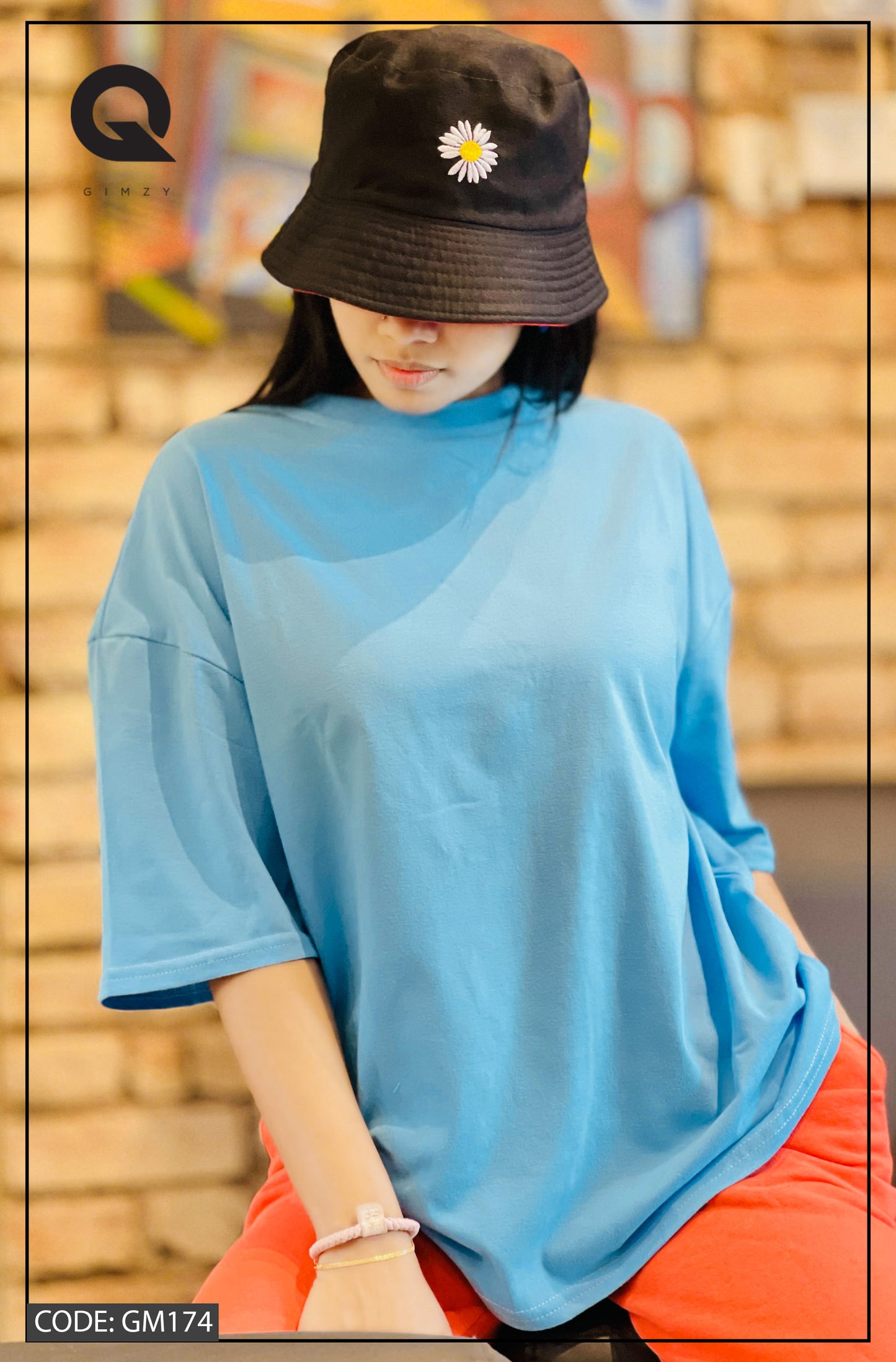Drop Shoulder Oversized Sky Blue Color T Shirt | GM174