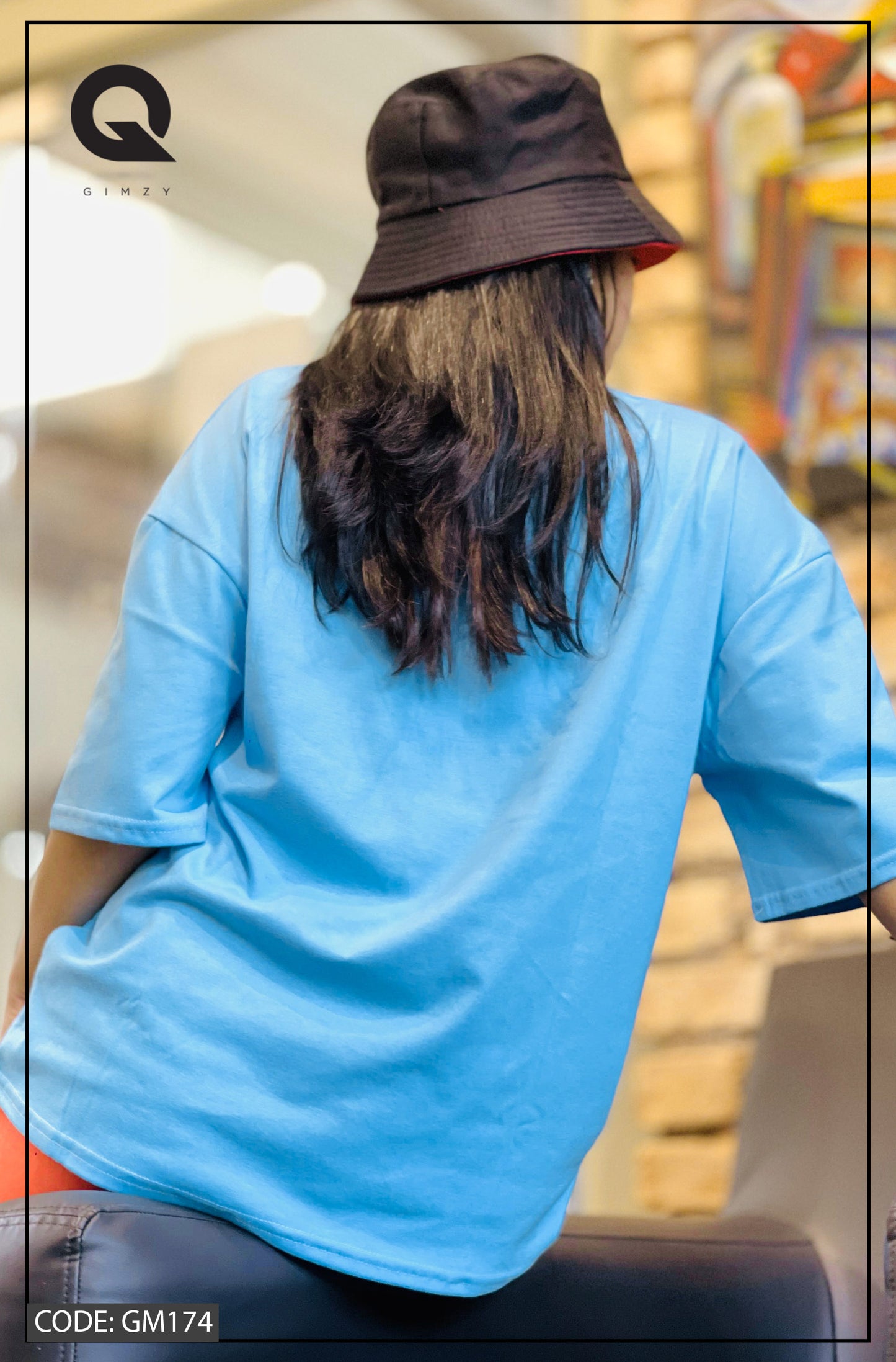 Drop Shoulder Oversized Sky Blue Color T Shirt | GM174