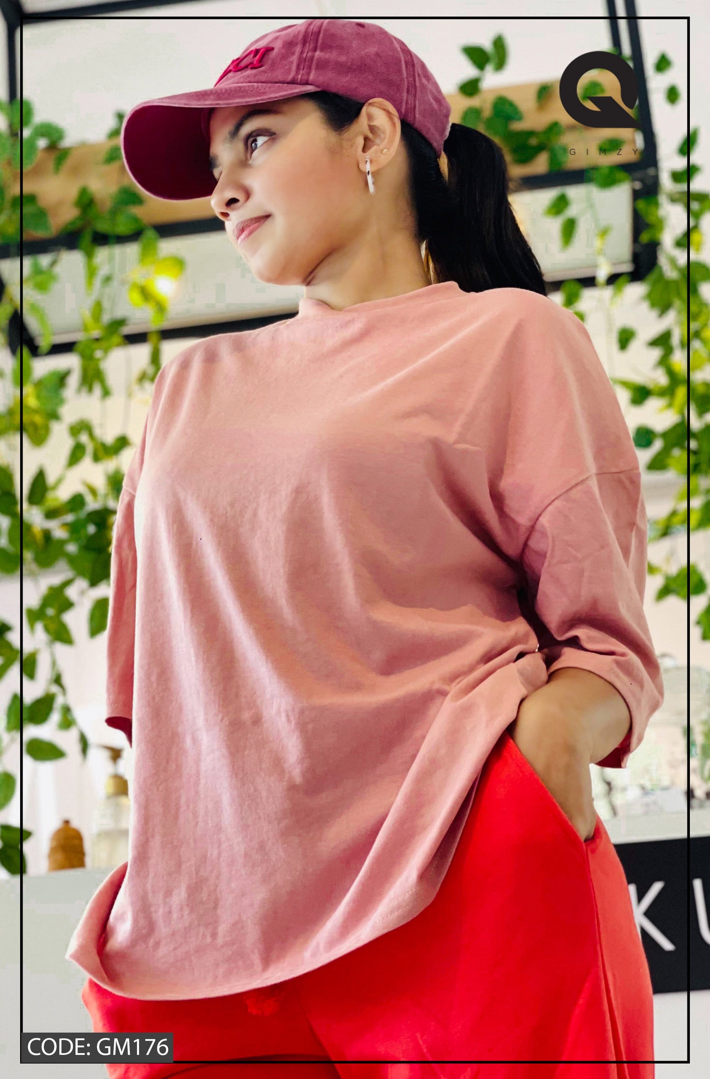 Drop Shoulder Oversized Pink Color T Shirt | GM176