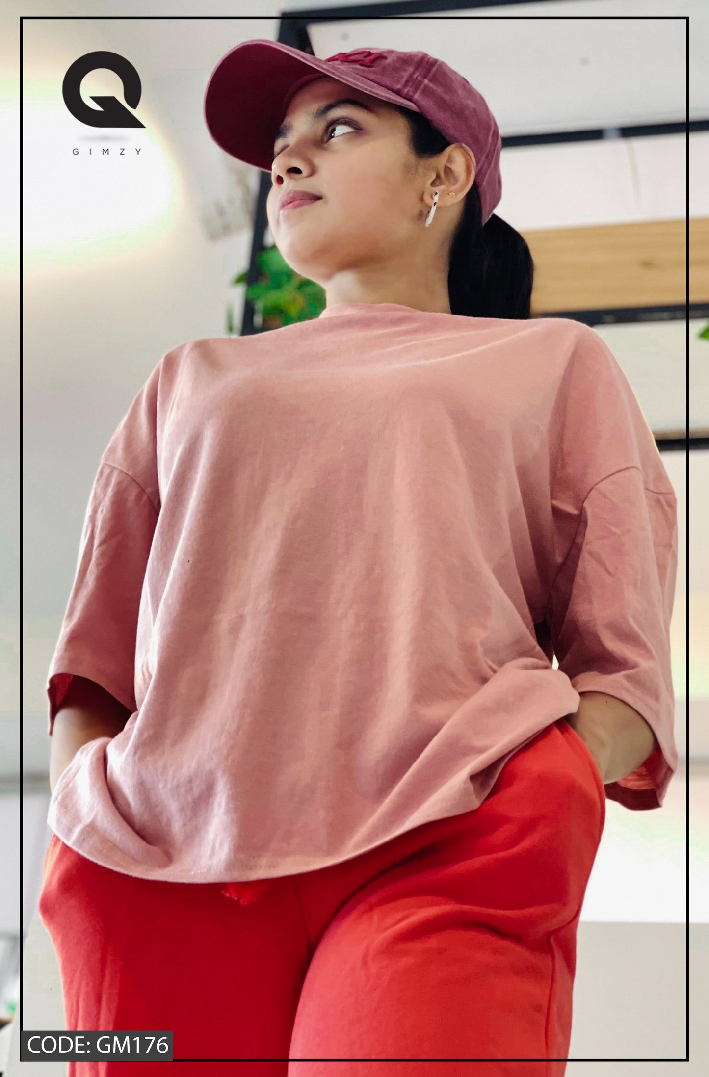 Drop Shoulder Oversized Pink Color T Shirt | GM176