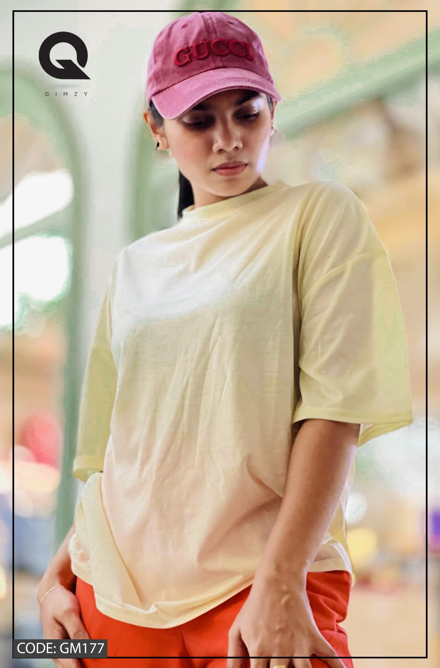 Drop Shoulder Oversized Soft Yellow Color T Shirt | GM177