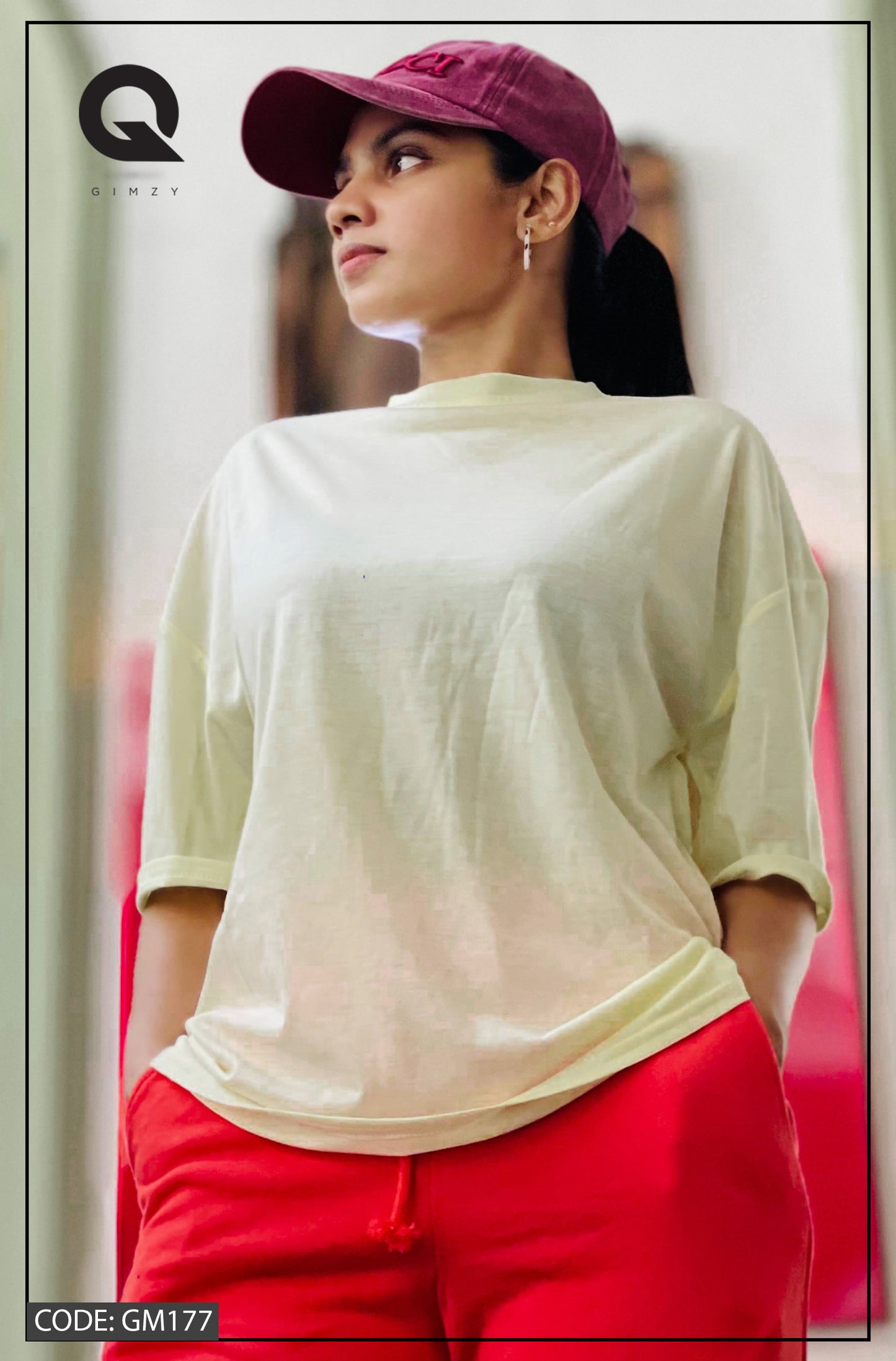 Drop Shoulder Oversized Soft Yellow Color T Shirt | GM177