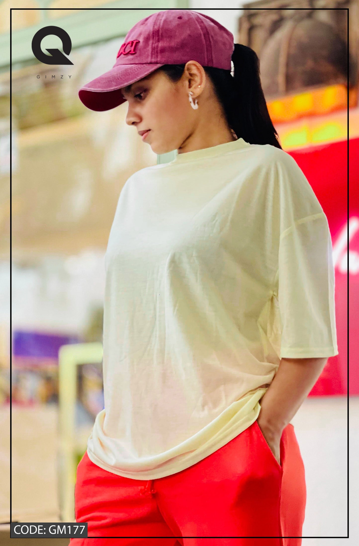 Drop Shoulder Oversized Soft Yellow Color T Shirt | GM177