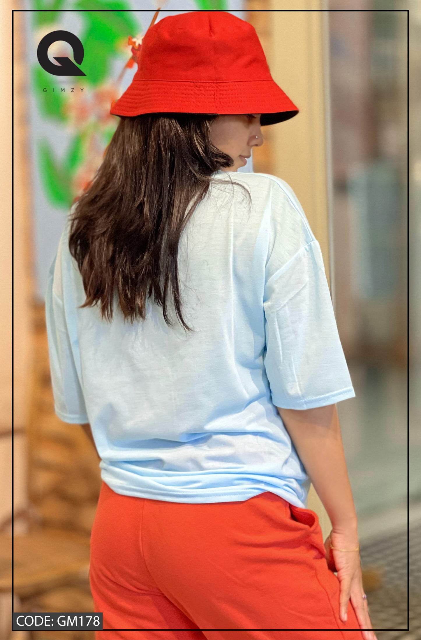 Drop Shoulder Oversized Light Blue Color T Shirt | GM178