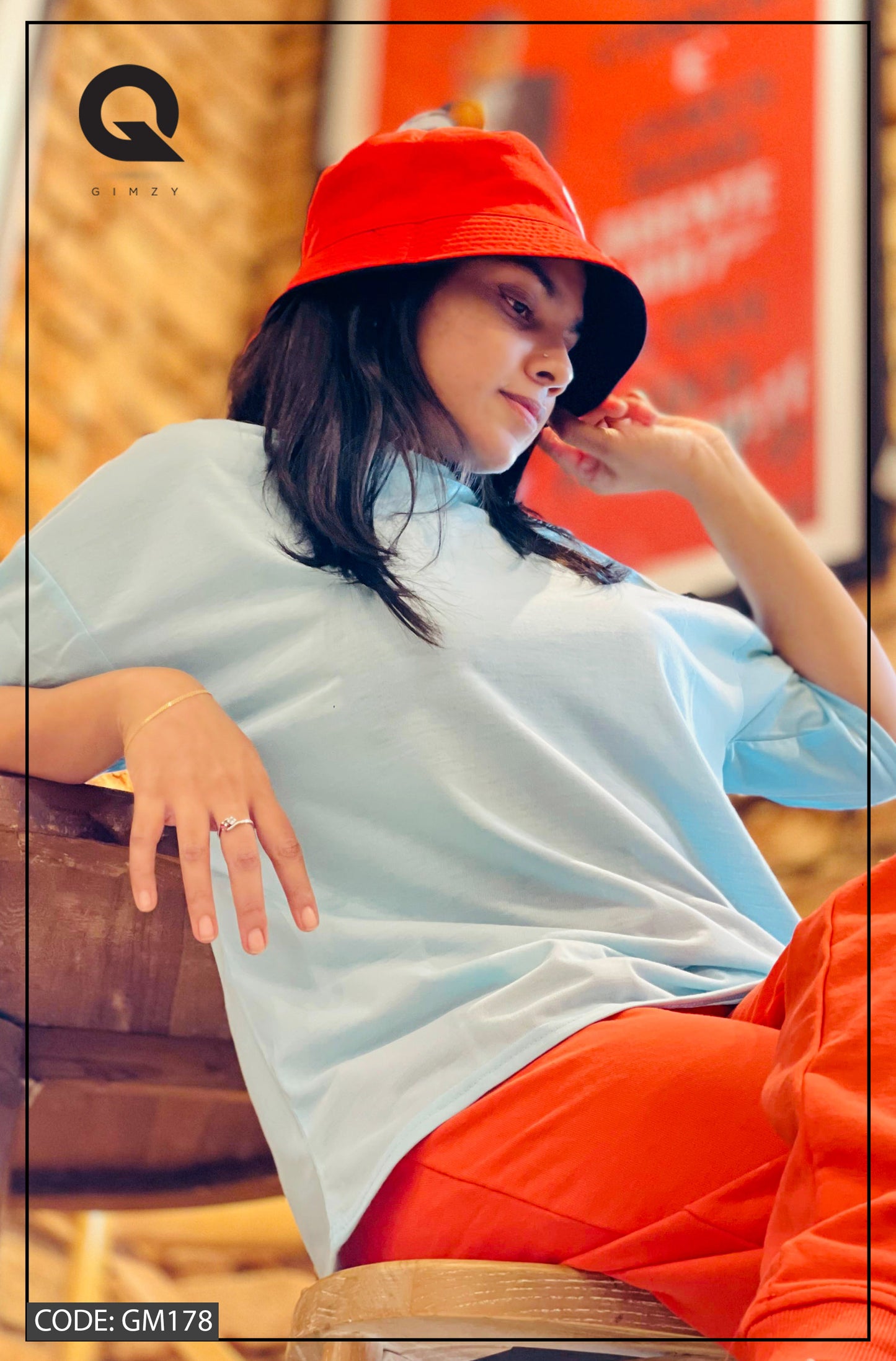Drop Shoulder Oversized Light Blue Color T Shirt | GM178