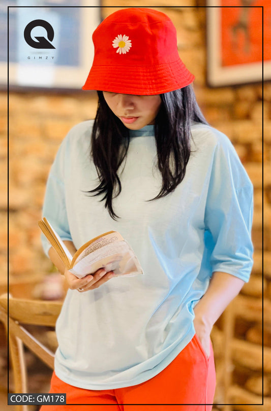 Drop Shoulder Oversized Light Blue Color T Shirt | GM178