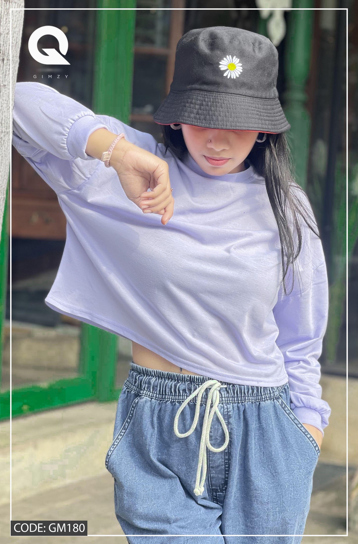 Drop Shoulder Oversized Long Sleeve Light Purple Color Short T Shirt | GM180
