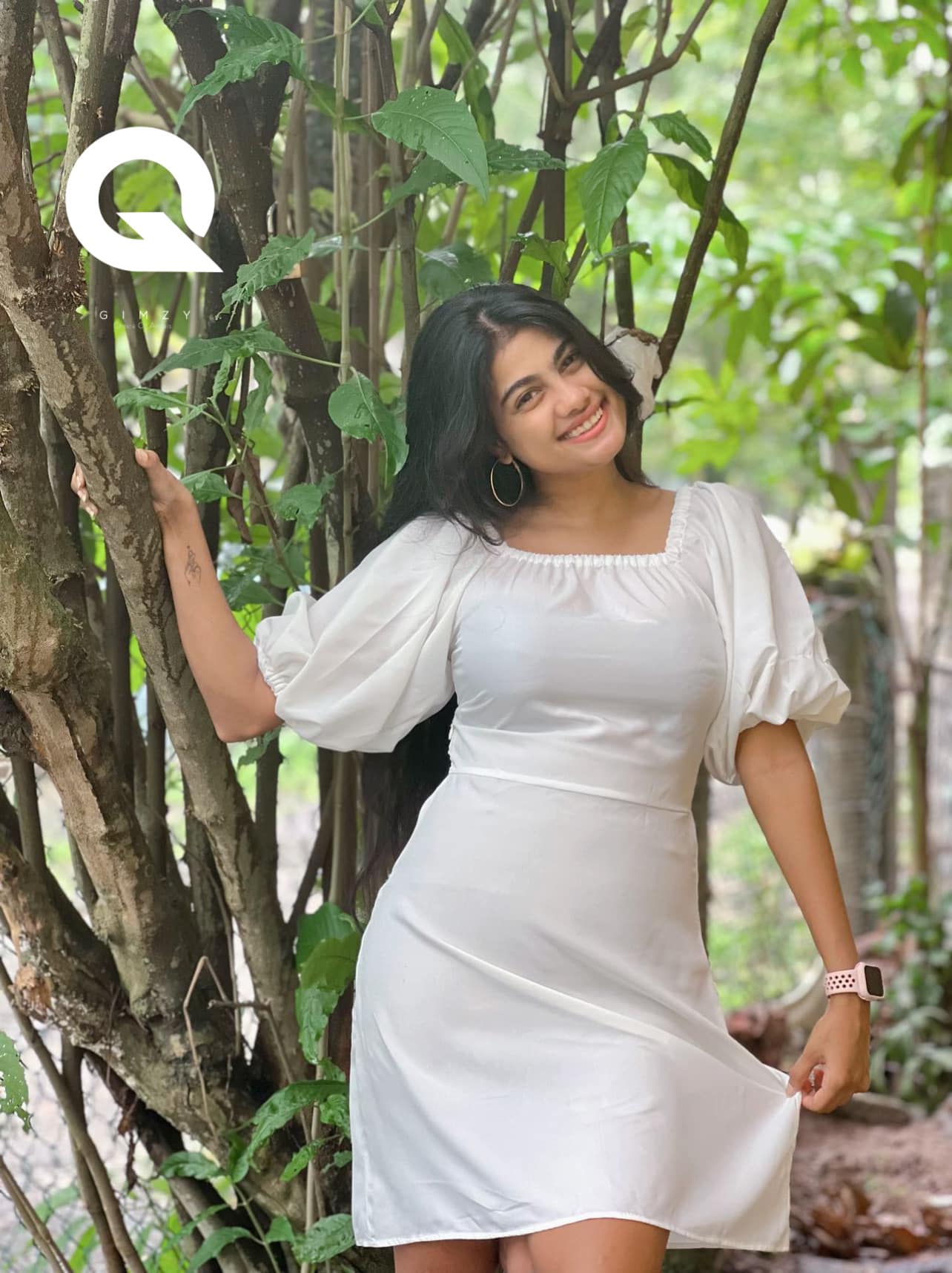 White Color Puff Sleeve Short Dress | GM103