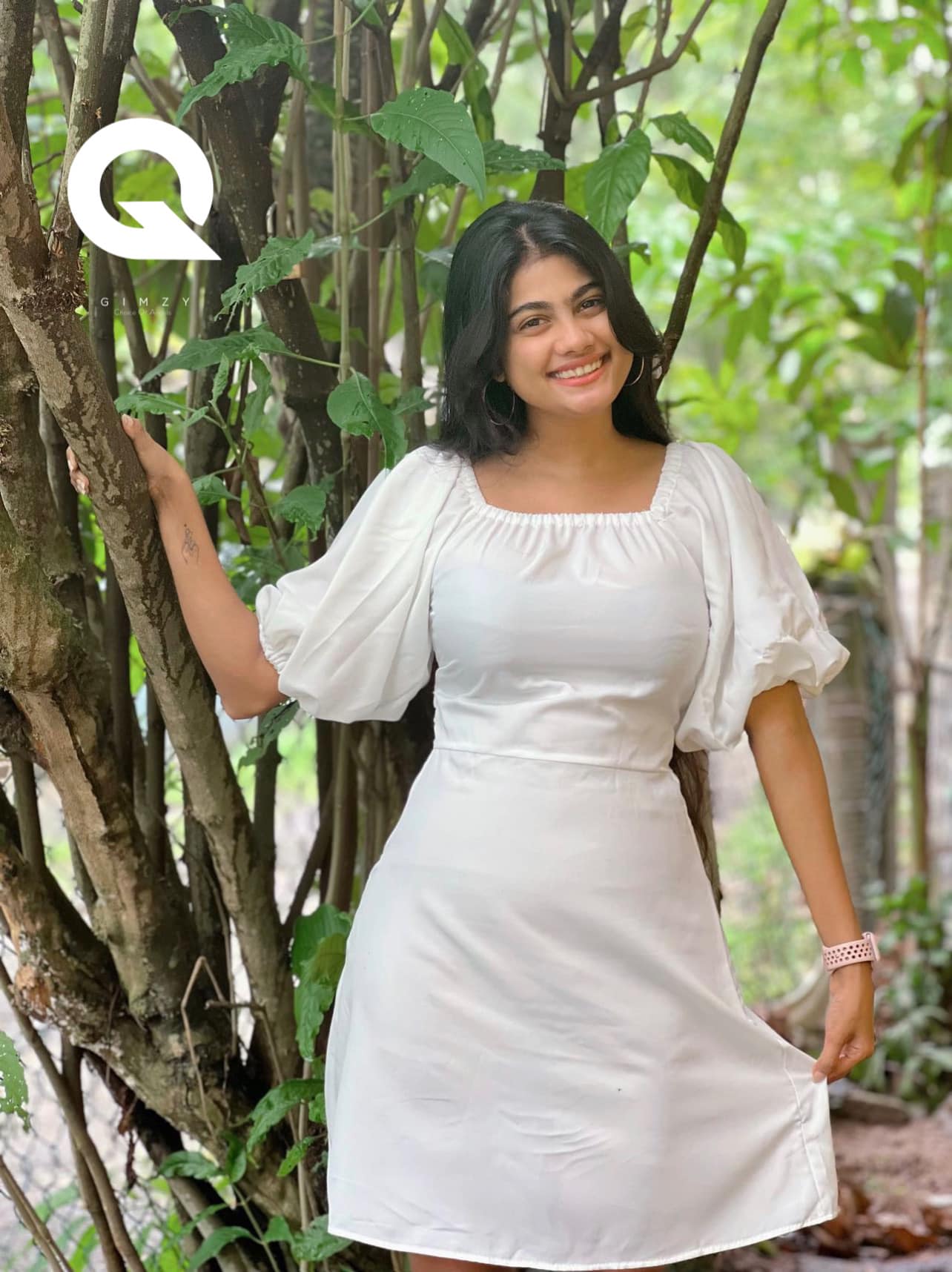 White Color Puff Sleeve Short Dress | GM103