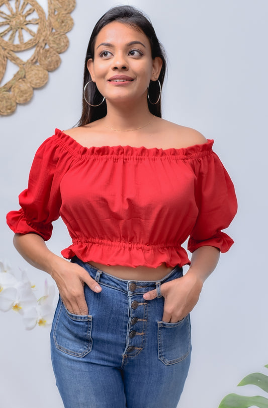 Red Color Crop Top