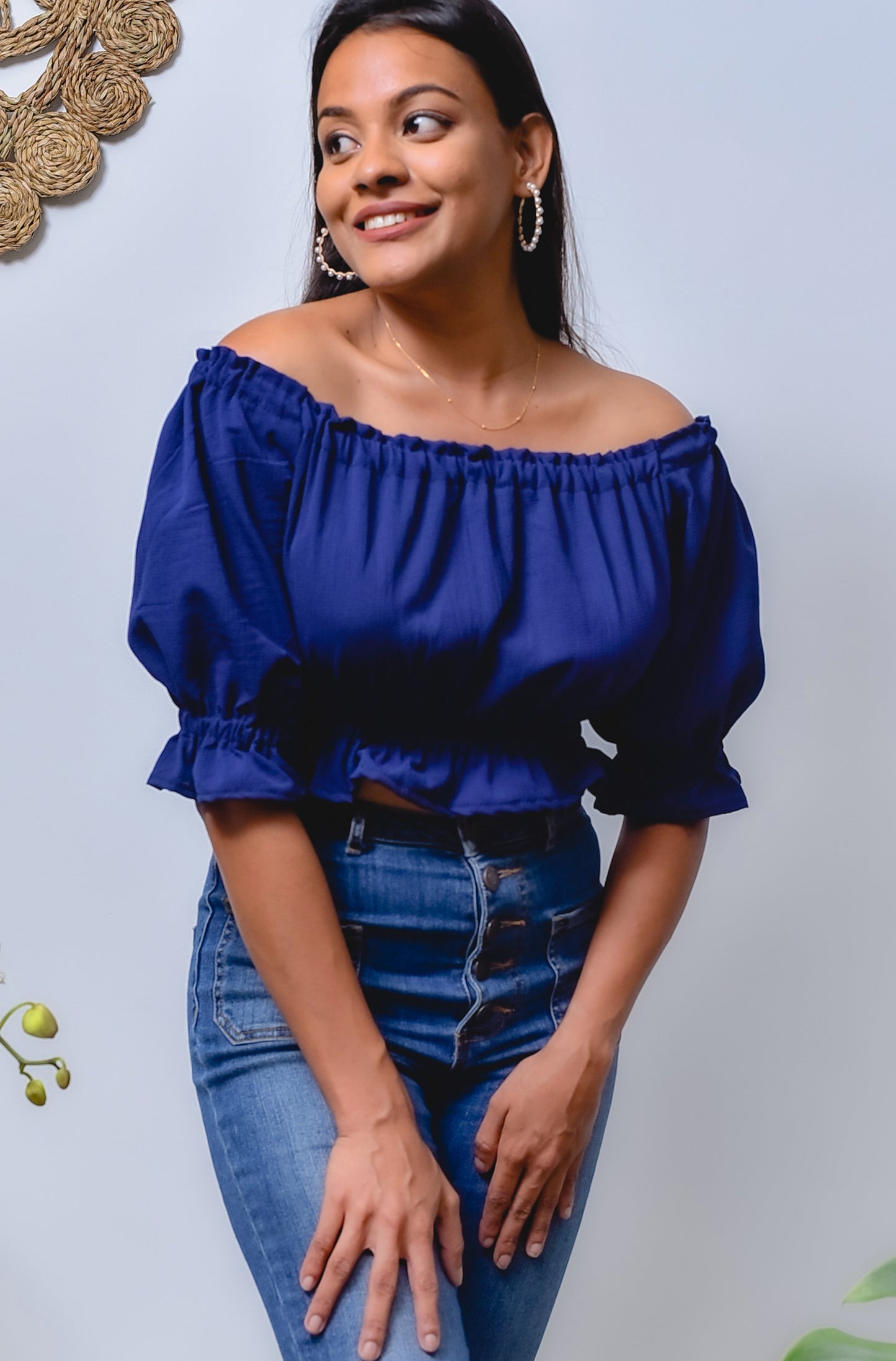 Navy Blue Color Crop Top